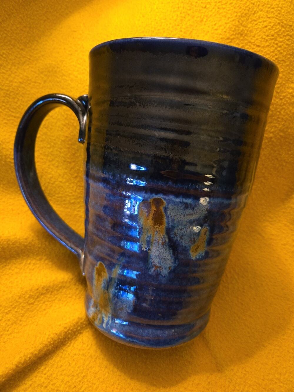 Blue Pottery Glazed Pitcher 8 In, 50 Oz